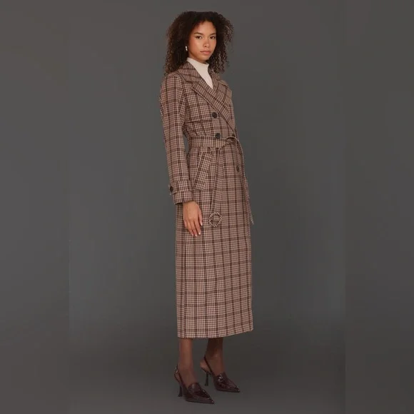 Avec Les Filles PLAID BELTED MAXI TRENCH COAT - Picture 4 of 9